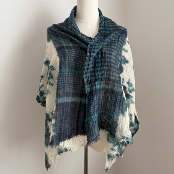 J. Jill 100% Wool Scarf Wrap Watercolor Floral Plaid Mixed Print - Picture 3 of 10